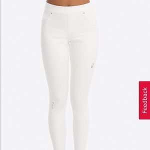 Spanx distressed white skinny jeans